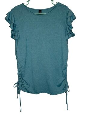 3/$20 Dreimp Teal Ruffle Sleeve Side-Ruched Shirt